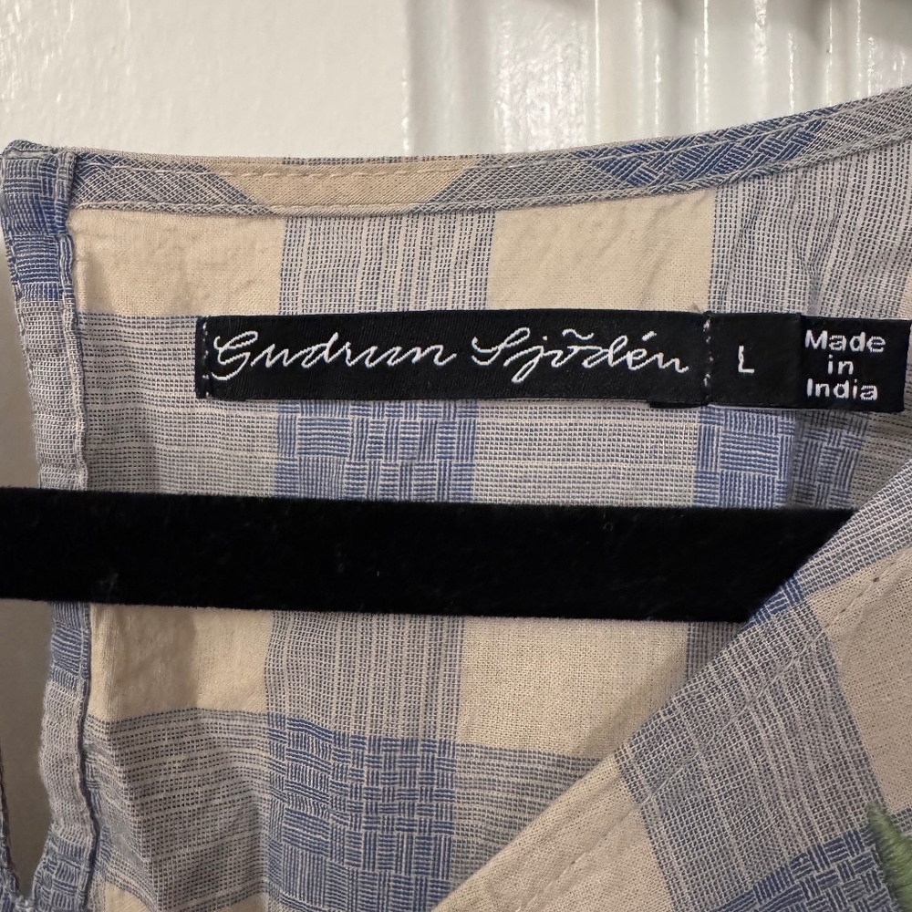 Large Gudrun Sjoden blue & cream gingham dress with embroidery - Picture 5 of 7